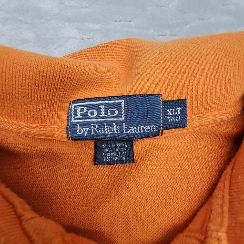 Polo Ralph Lauren Shirt Mens XLT Orange Long Sleeve Pique Cotton Tall Pony